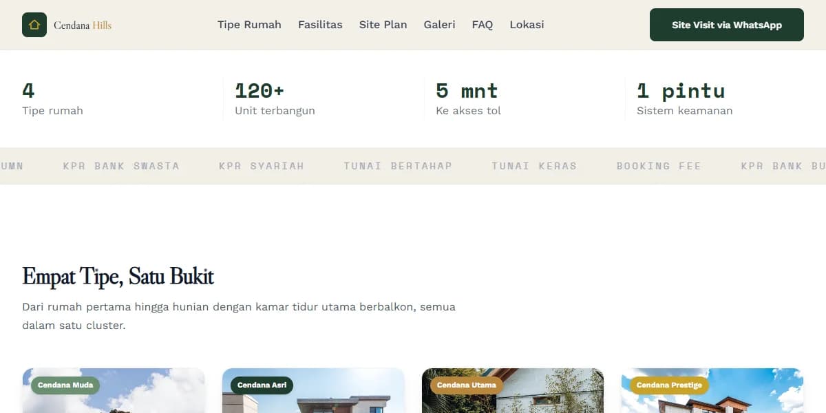 Tampilan demo website kontraktor: Cendana Land