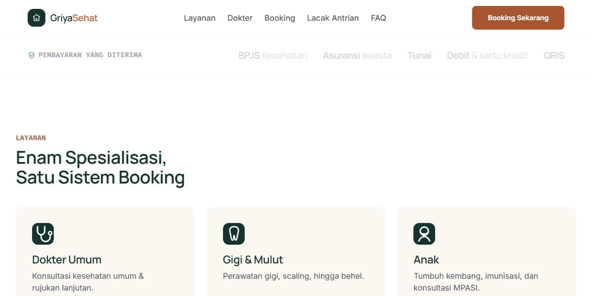 Tampilan demo website klinik: Griya Sehat Clinic Group