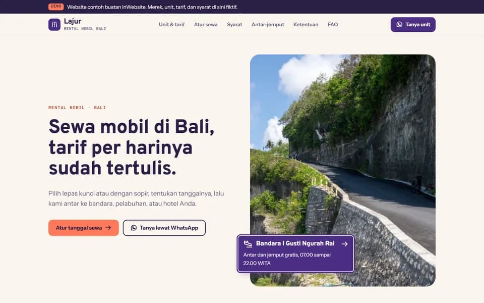 Website Lajur Rental Bali