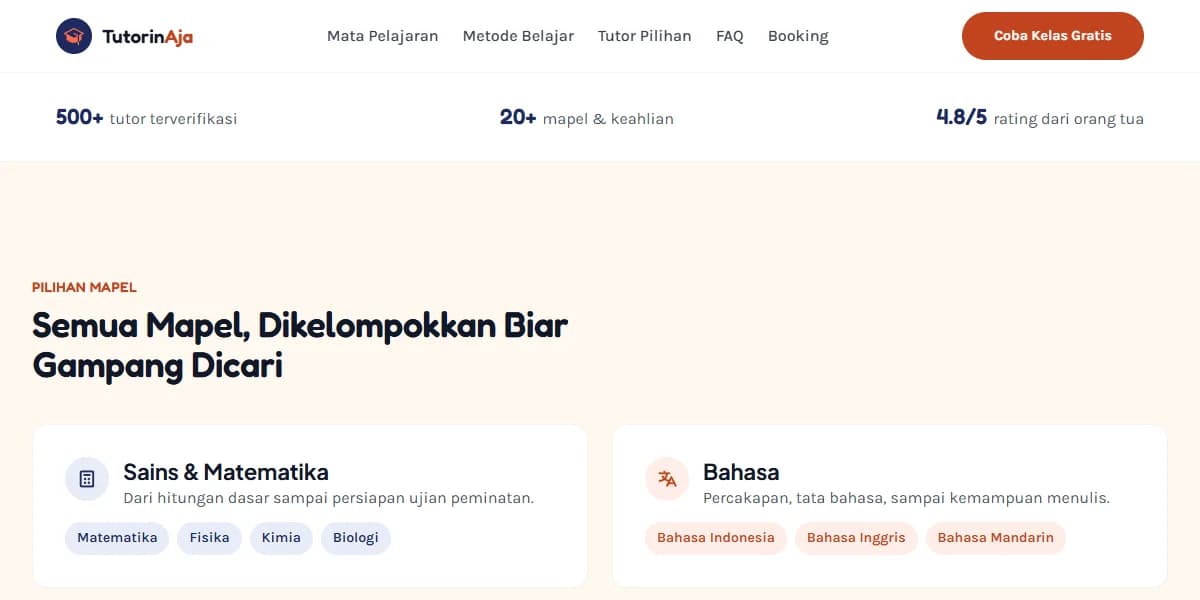 Tampilan demo website sekolah: TutorinAja Education Platform