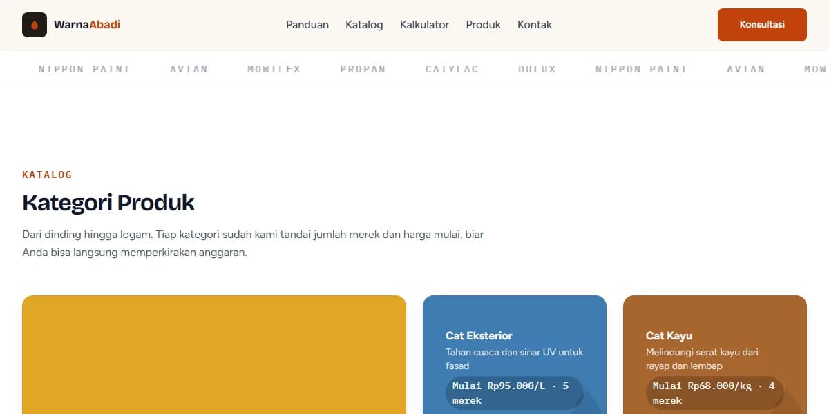 Tampilan demo website Surabaya: Warna Abadi Paint Store