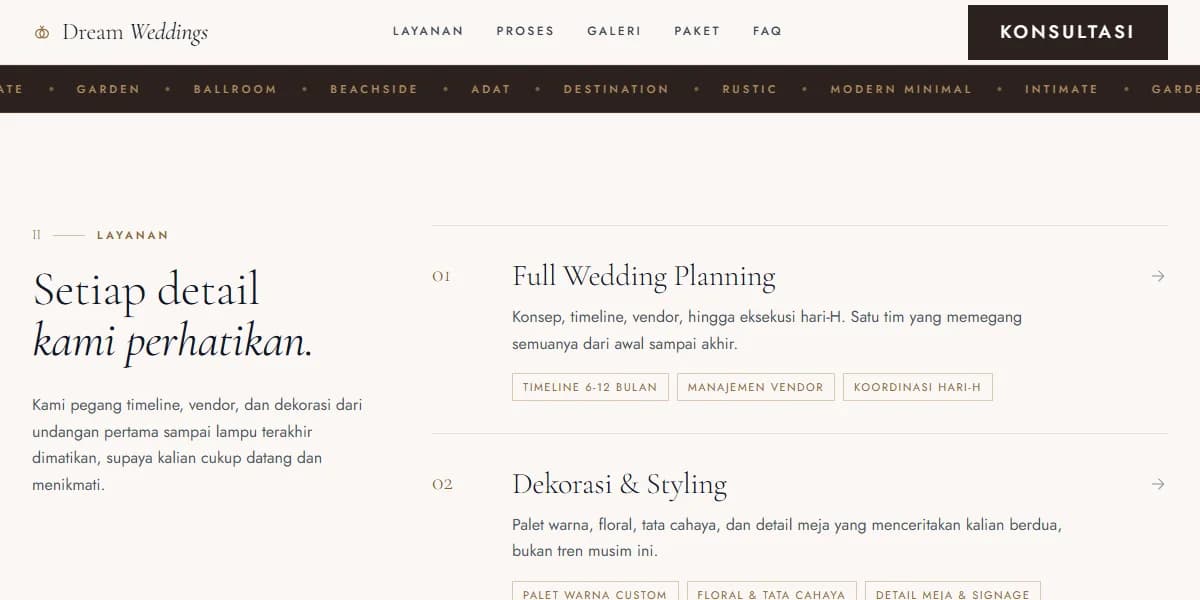 Tampilan demo website wedding planner: Wedding Planner Business