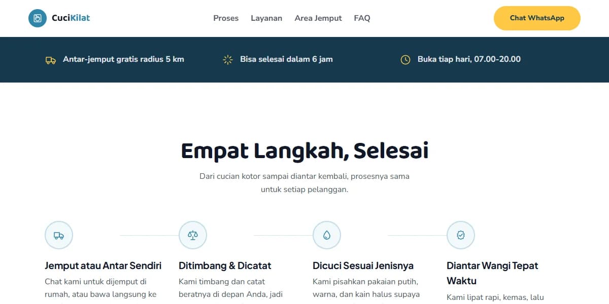 Tampilan demo website laundry: CuciKilat Laundry