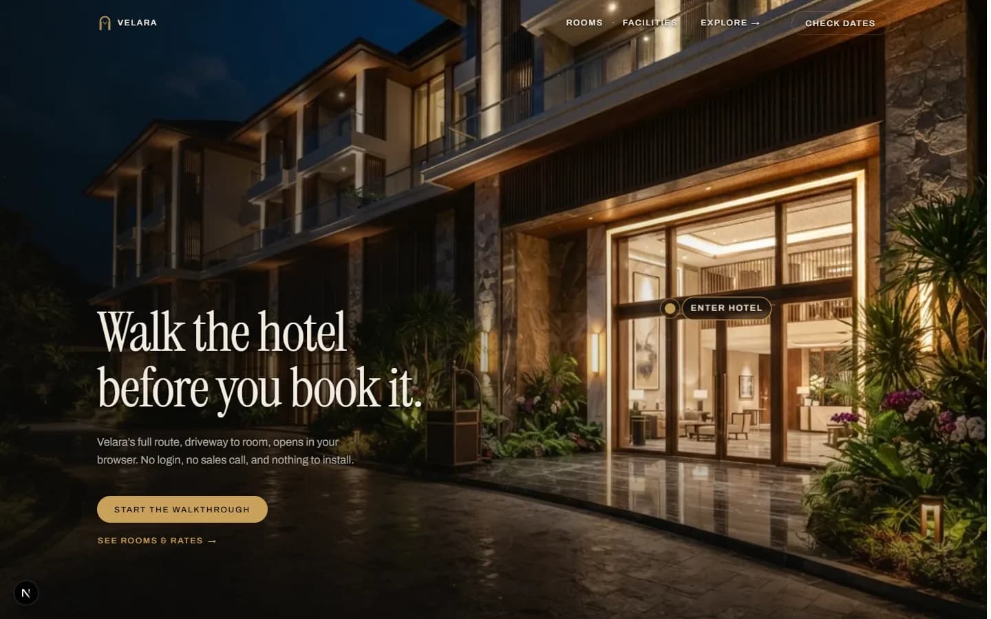 Tampilan demo website hotel: Velara Hotel